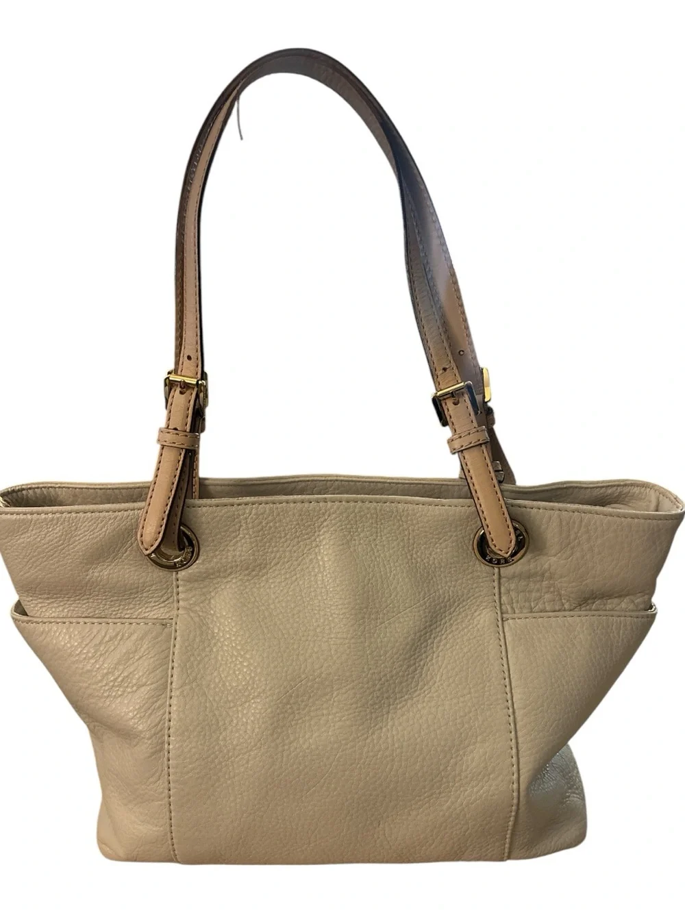 Michael Kors Cream Leather Shoulder Tote with Tan Straps